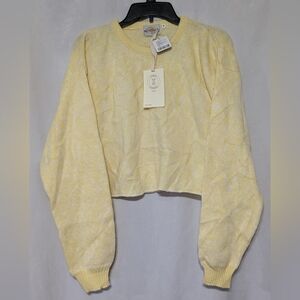 Urban Outfitters Soft Yellow Patterned Cropped Crewneck Vintage Sweater S/M
